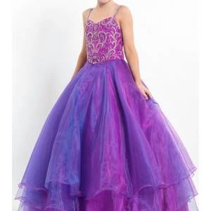NEW RACHEL ALLAN beaded bodice organza pageant ball gown in purple